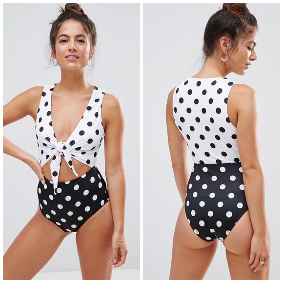 one piece bathing suit with tie in front